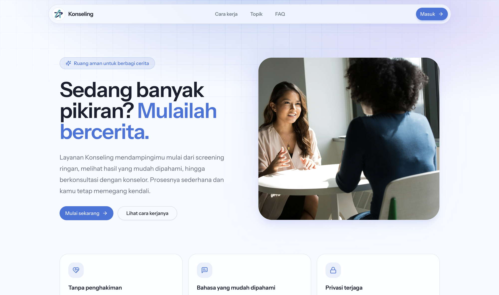 Halaman utama aplikasi Konseling Primakara